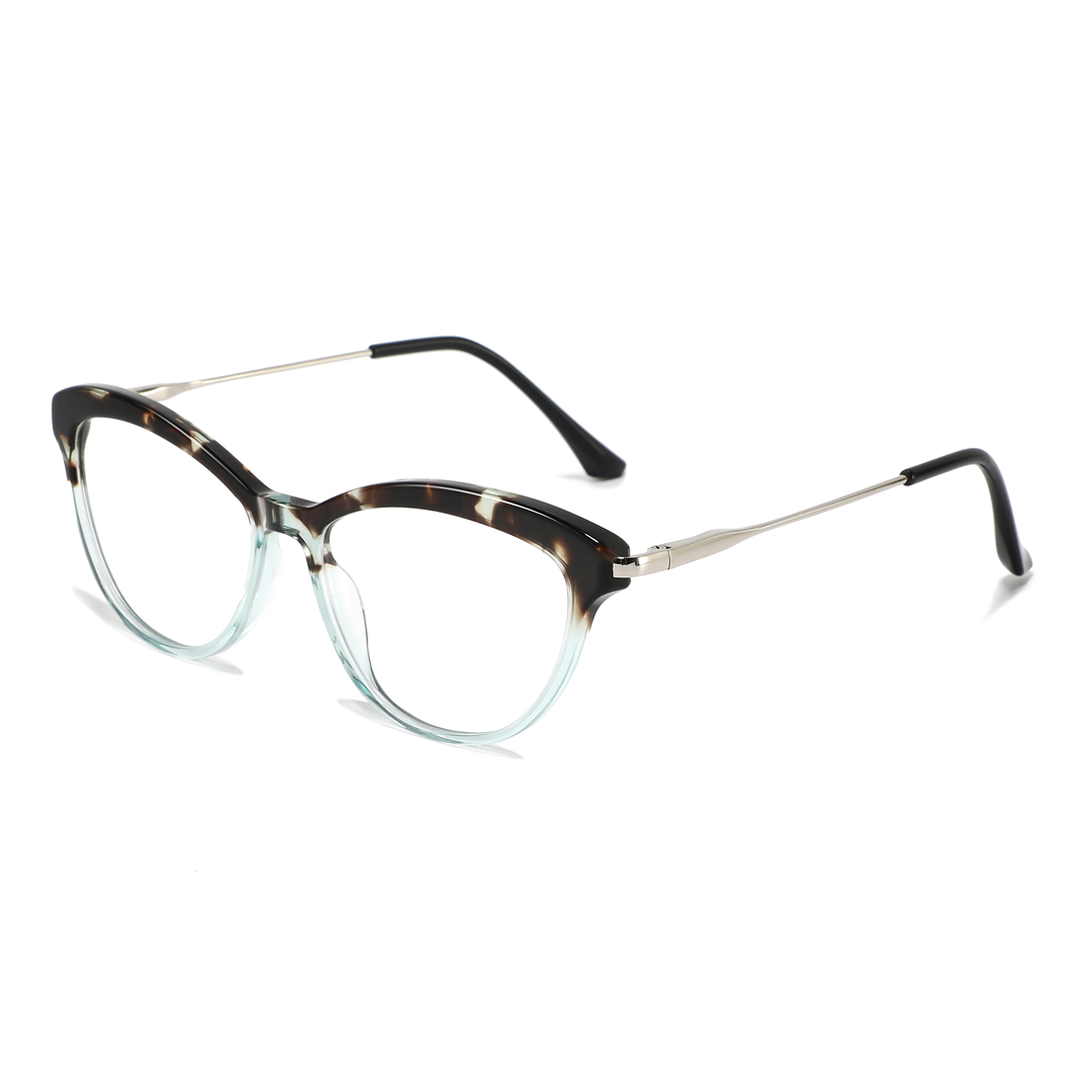 Tortoise Shell & Crystal Blue Cat-Eye Eyeglasses
