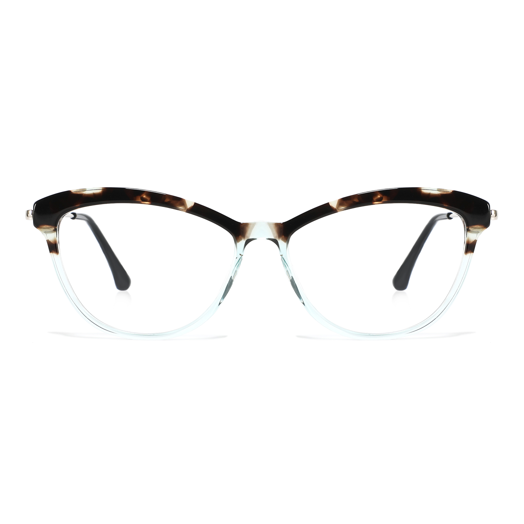 Tortoise Shell & Crystal Blue Cat-Eye Eyeglasses